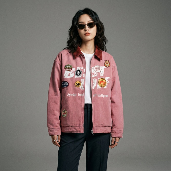 Veste imprimée délavée homme, style streetwear K-fashion, couleur kaki ou rose poudré. - Taille M