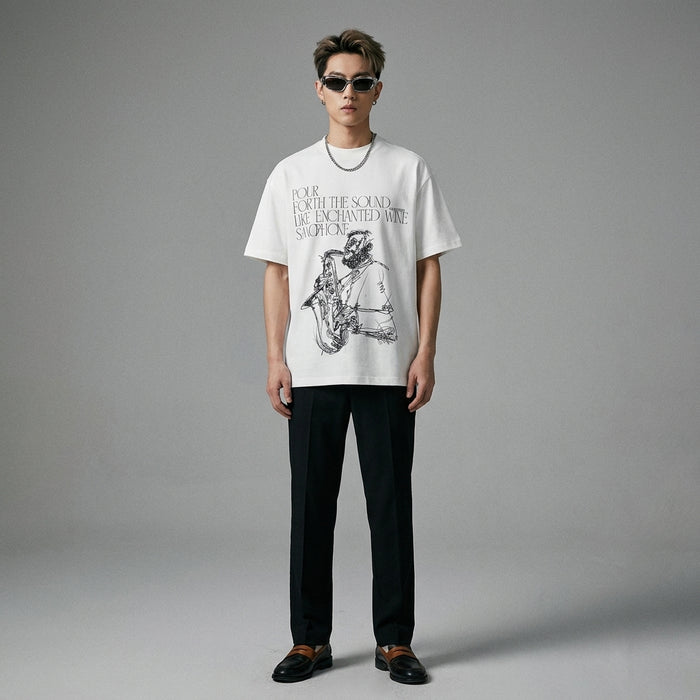 T-Shirt oversize imprimé noir et blanc - Koreanxwear - Taille M