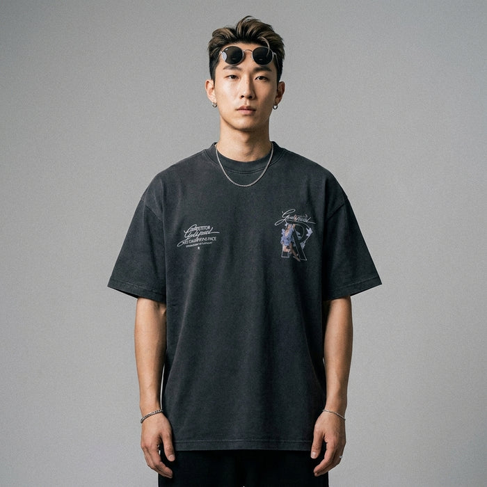 T-shirt oversize col rond imprimé homme - K-fashion décontractée - Taille M