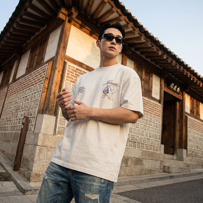 T-shirt oversize col rond imprimé homme - K-fashion décontractée
