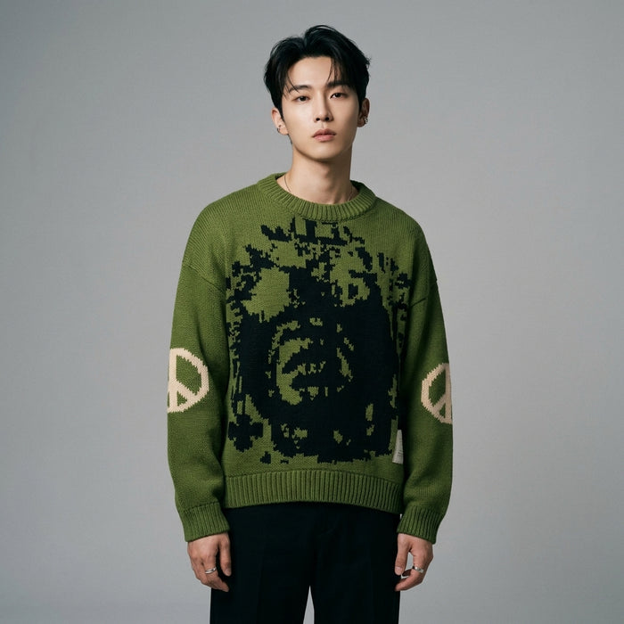 Pull oversize vert col rond streetwear - Koreanxwear - Taille M