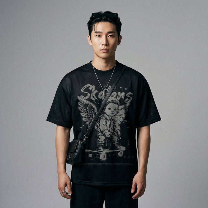 T-Shirt oversize Skateboard Angel noir - K-fashion homme - Taille S