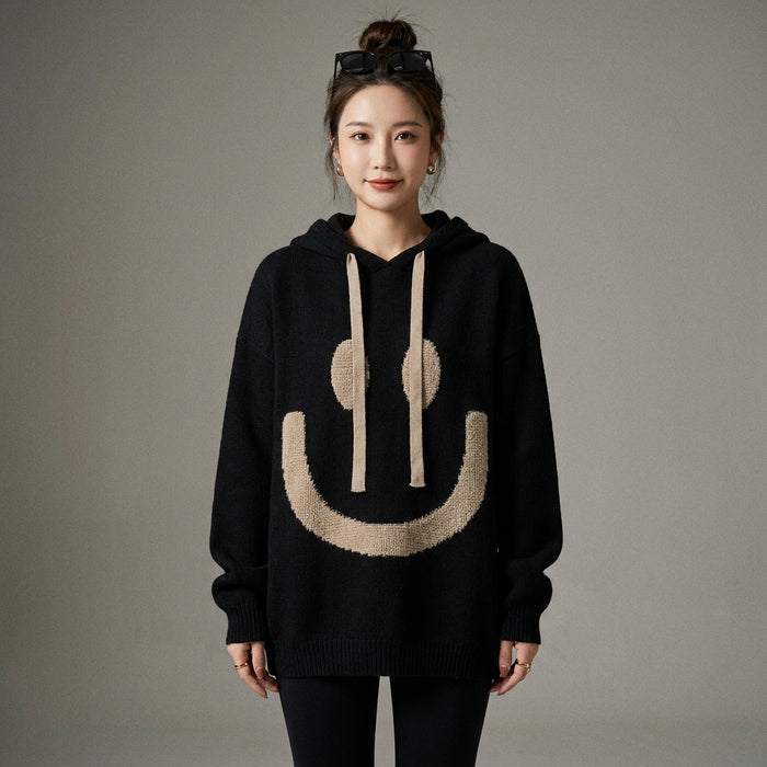 Sweat à capuche oversize smiley femme - K-fashion coréenne - Taille one size