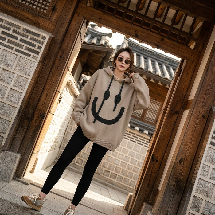 Sweat à capuche oversize smiley femme - K-fashion coréenne