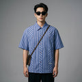 Chemise rayée oversize bleue pour homme - Mode coréenne streetwear - Taille M