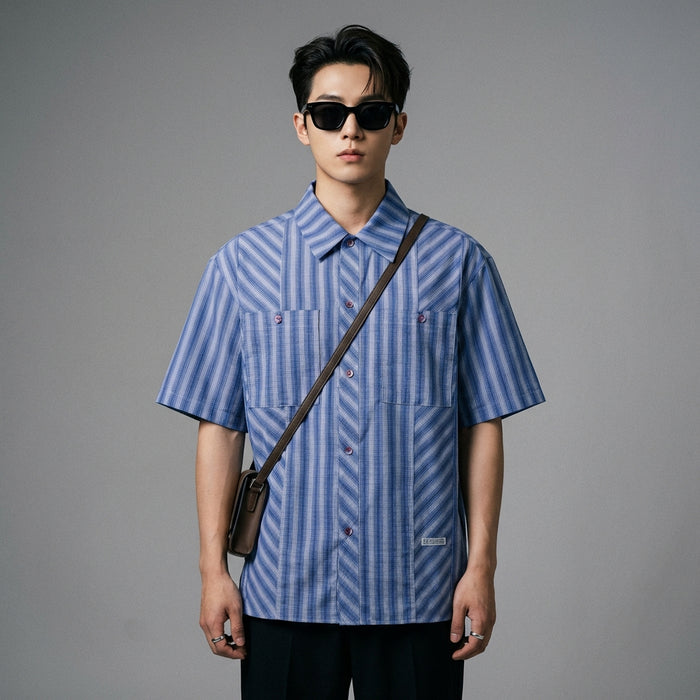 Chemise rayée oversize bleue pour homme - Mode coréenne streetwear - Taille M