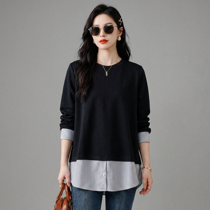 Sweat-shirt oversize noir effet deux pièces - K-fashion - Taille Plus Size L
