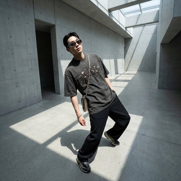 T-shirt oversize unisexe lettrage décontracté - Koreanxwear