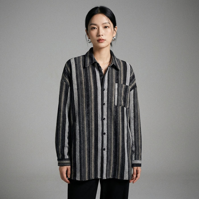 Chemisier rayé oversize avec col polo et manches longues - Koreanxwear - Taille One Size
