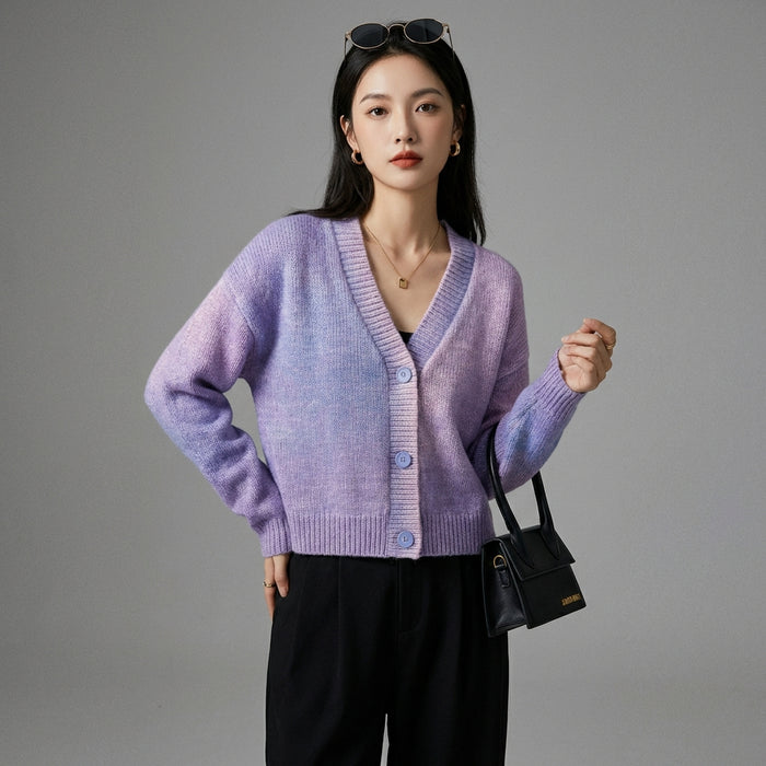Cardigan tricoté oversize tie-dye violet - Koreanxwear - Taille S