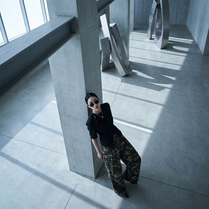 Pantalon cargo camouflage unisex en denim - Koreanxwear