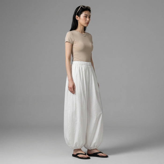 Pantalon lantern oversize blanc en coton - Koreanxwear - Taille M