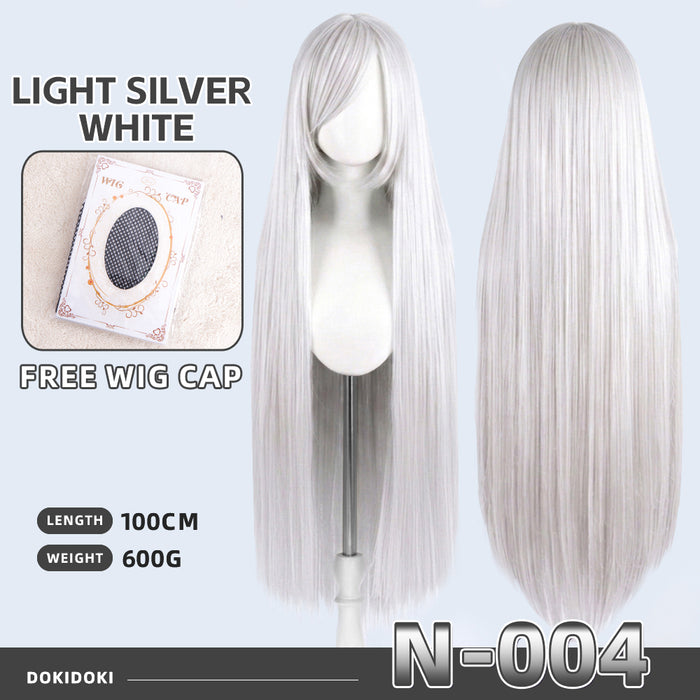 【Partially Ready For Ship】DokiDoki Cosplay Wig Basic Wig Long Straight Black White Silver 100 CM Hair Wig Base