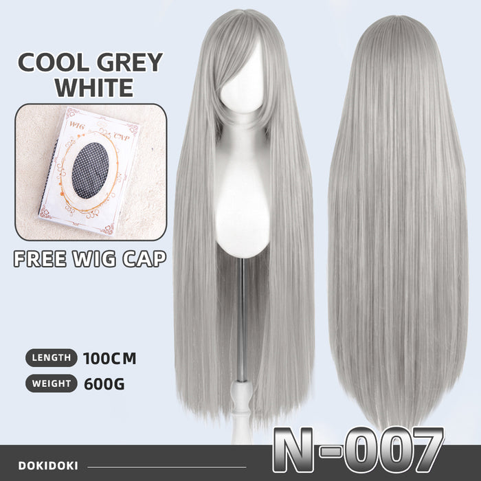 【Partially Ready For Ship】DokiDoki Cosplay Wig Basic Wig Long Straight Black White Silver 100 CM Hair Wig Base