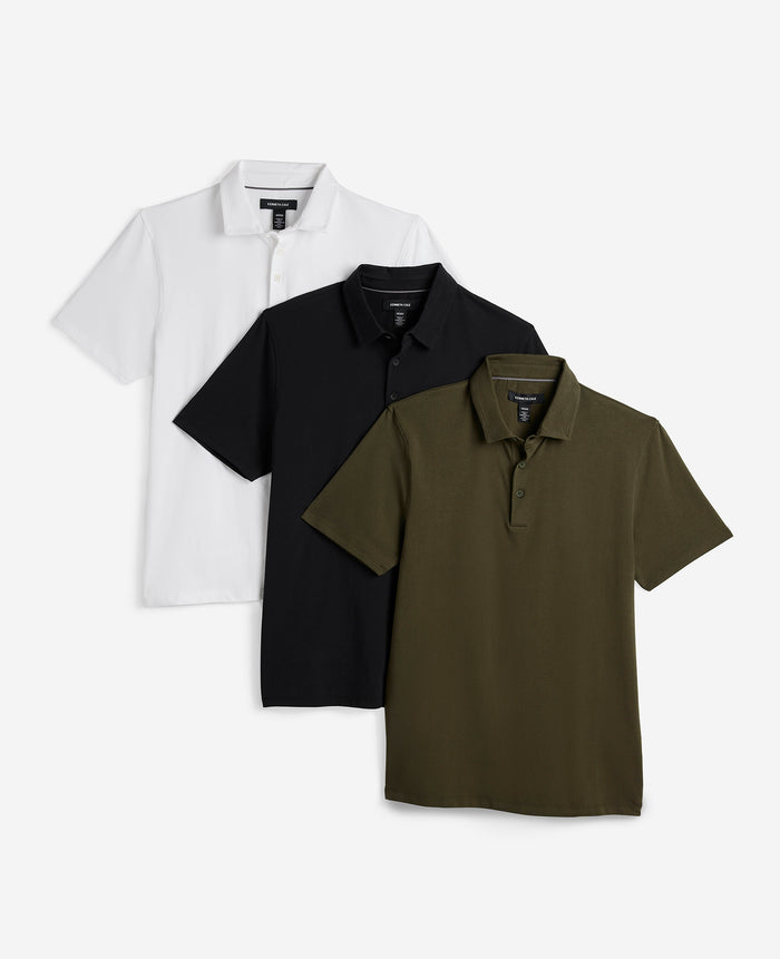 Performance Button Polo Bundle | White, Black, Dark Green