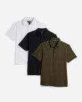 Performance Button Polo Bundle | White, Black, Dark Green