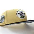 Philadelphia Phillies Veterans Stadium 59Fifty New Era Fitted Hat (VEGAS GOLD BLACK BIRDSEYE BLUE Under Brim)