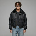 Veste pilote homme en polyester noir, style streetwear décontracté. Idéale pour l'hiver. - Taille S