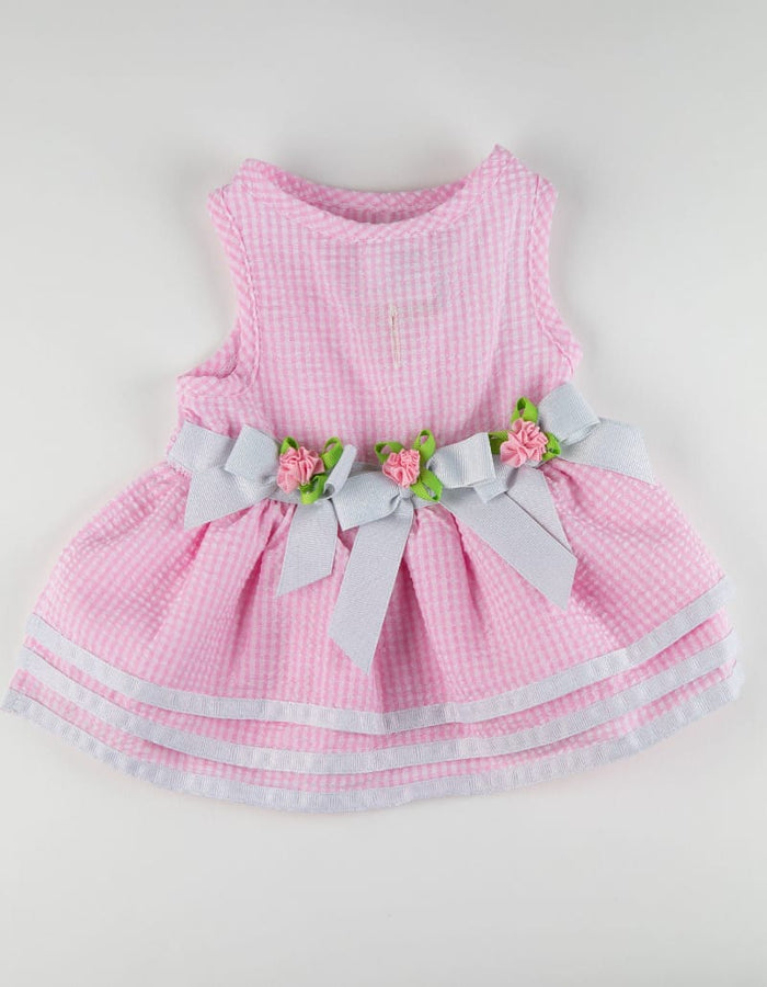 Barker's Bowtique Dresses XS Pink Gingham Rose Ribbon Tutu Dog Dress - XS Available