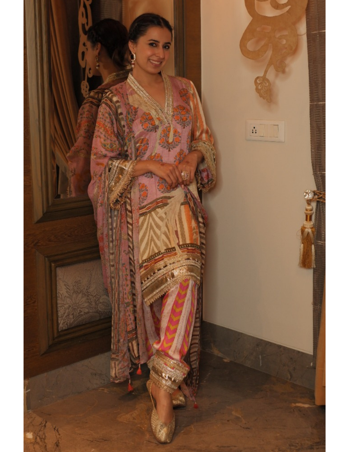 Hayati Pink Moroccan Silk Kurta Salwar Dupatta Set