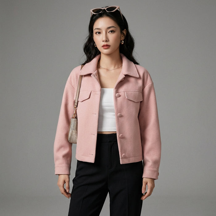 Veste chemise courte rose pour femme - Mode K-fashion - Taille S