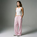Pantalon large rayé rose femme, style business casual K-fashion - Taille S