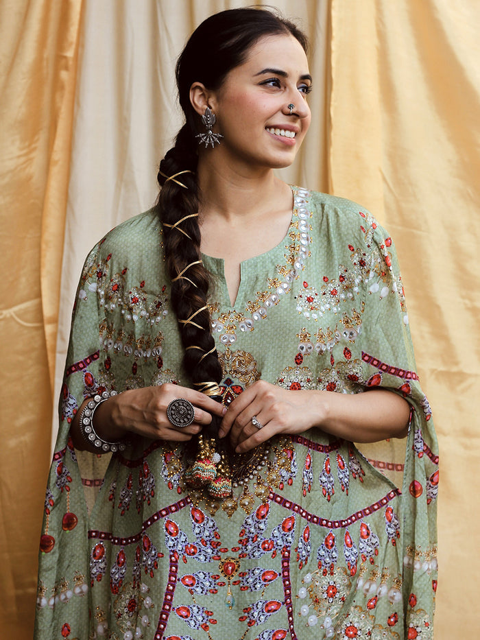 Jabeen Pista Moroccan Satin Silk Dress detail