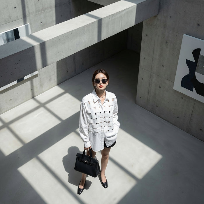 Chemise oversize à carreaux beige femme - Koreanxwear