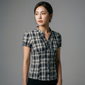 Chemise à carreaux noir et blanc col V volants - Mode Coréenne - Taille L