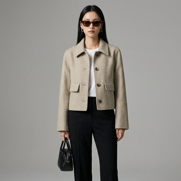 Veste baseball unie beige à col rabattu pour femme - K-fashion - Taille XS