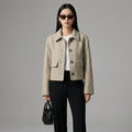 Veste baseball unie beige à col rabattu pour femme - K-fashion - Taille XS