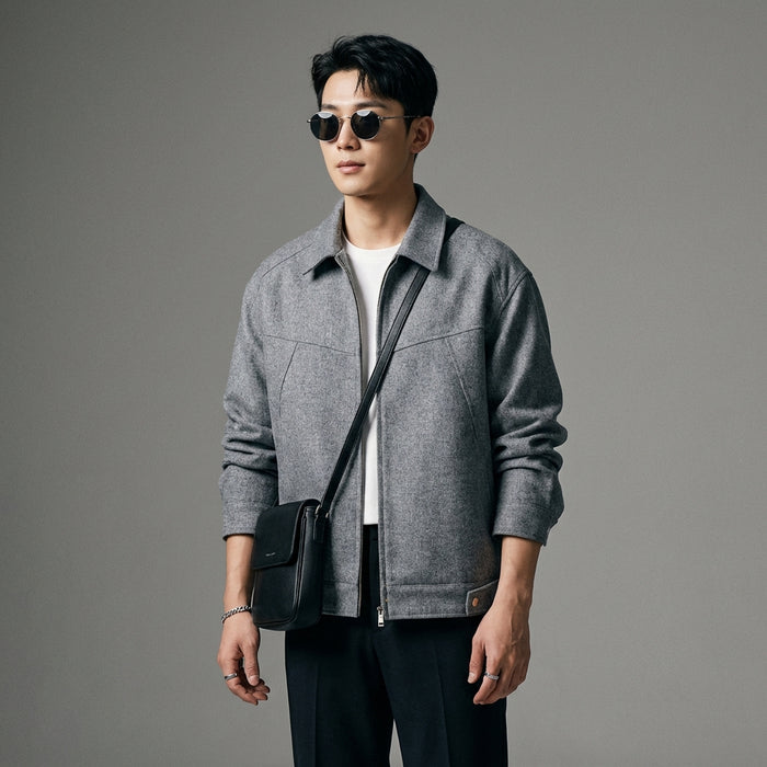 Veste unie grise à col rabattu pour homme - Streetwear K-fashion - Taille M