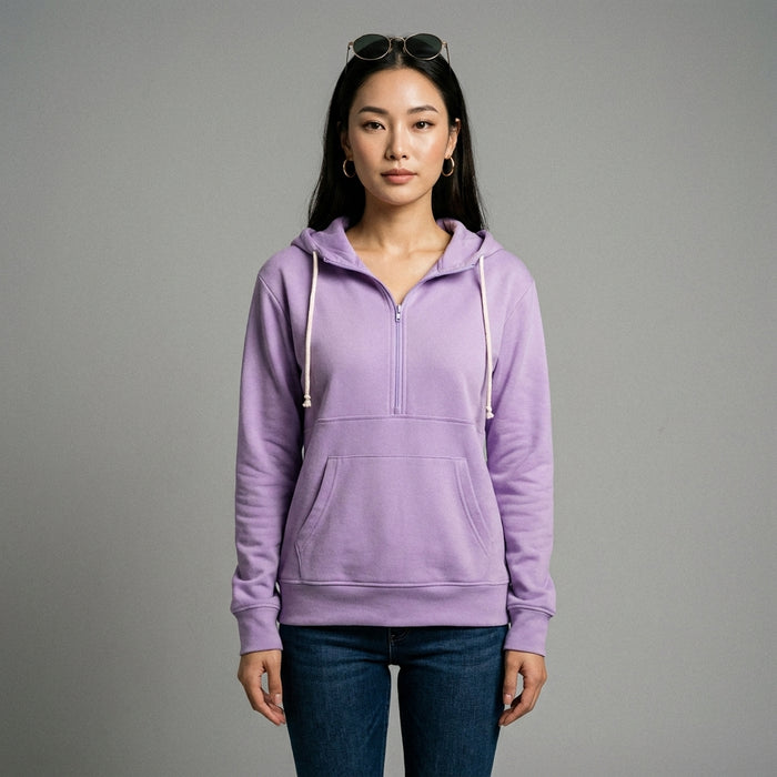 Sweat à capuche zippé uni lavande, mode K-fashion décontractée - Taille 2XL - Grande Taille