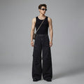 Pantalon cargo denim plissé homme, coupe large, poches multiples - Koreanxwear - Taille M