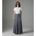 Jupe midi plissée à carreaux bleue avec taille haute et ourlet effiloché - Koreanxwear - Taille XS