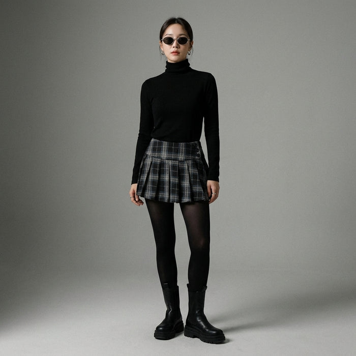 Jupe courte à carreaux taille haute style streetwear - Koreanxwear - Taille S