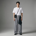 Pantalon streetwear à carreaux plissé blanc et bleu pour homme - Koreanxwear - Taille S