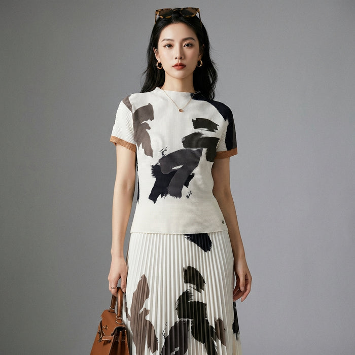 Ensemble jupe plissée et top court col rond. Mode Coréenne chic et décontractée. - Taille 78cm skirt set