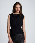 Pleated Sleeve Cowl Neck Peplum Top