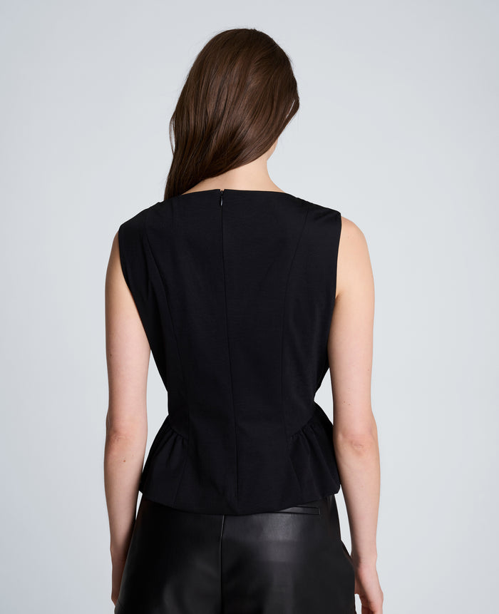 Pleated Sleeve Cowl Neck Peplum Top