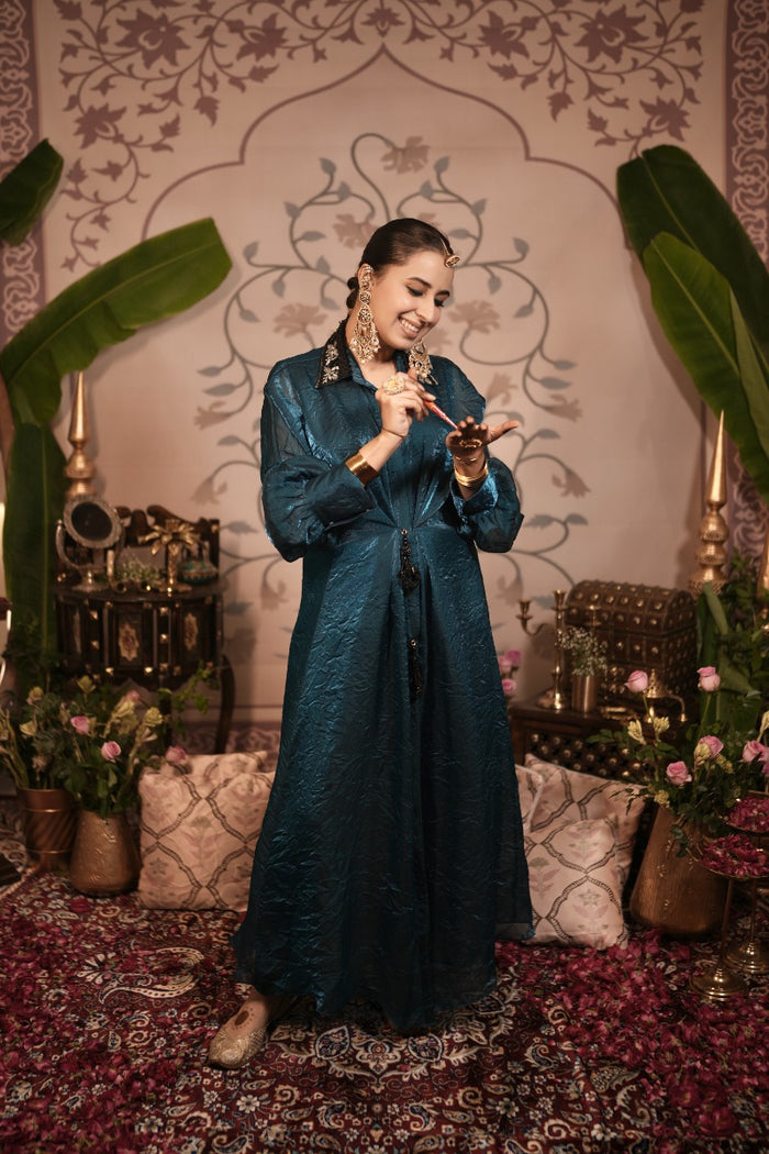 Designer blue tissue silk gown dress