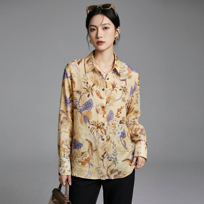Chemisier imprimé à col revers et manches longues - K-fashion - Taille XS