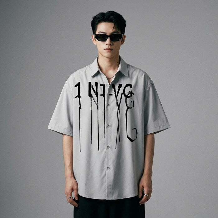 Chemise oversize imprimée lettre noire - Mode K-fashion décontractée - Taille M
