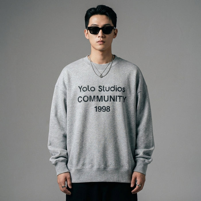 Sweatshirt oversize imprimé moucheté gris, style streetwear K-fashion - Taille M