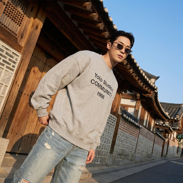 Sweatshirt oversize imprimé moucheté gris, style streetwear K-fashion