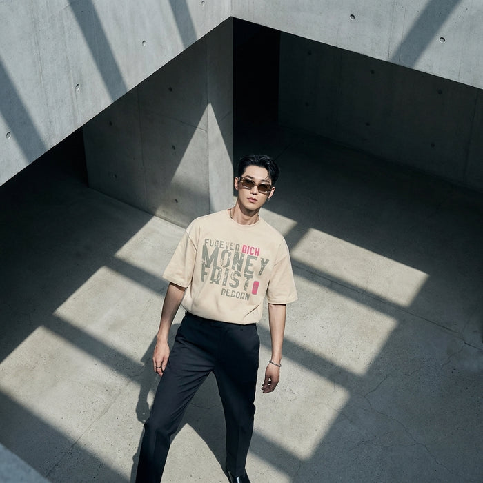 T-shirt oversize imprimé noir pour homme - Koreanxwear