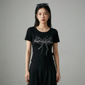 T-shirt court streetwear imprimé, couleur noire - Mode Coréenne - Taille S