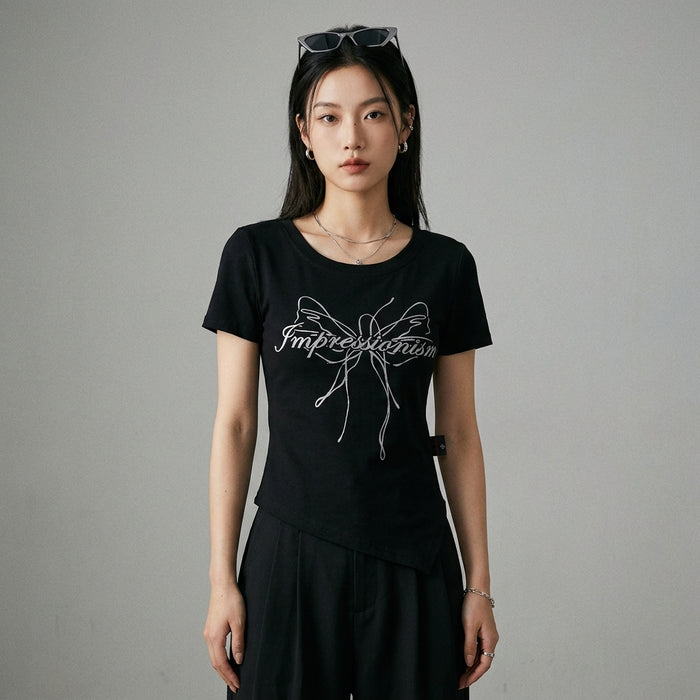 T-shirt court streetwear imprimé, couleur noire - Mode Coréenne - Taille S