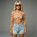 Top imprimé floral manches évasées tangerine - K-fashion femme - Taille (US 16-18)XL