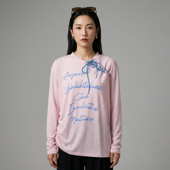 T-shirt manches longues imprimé col V femme - K-fashion Coréenne - Taille S